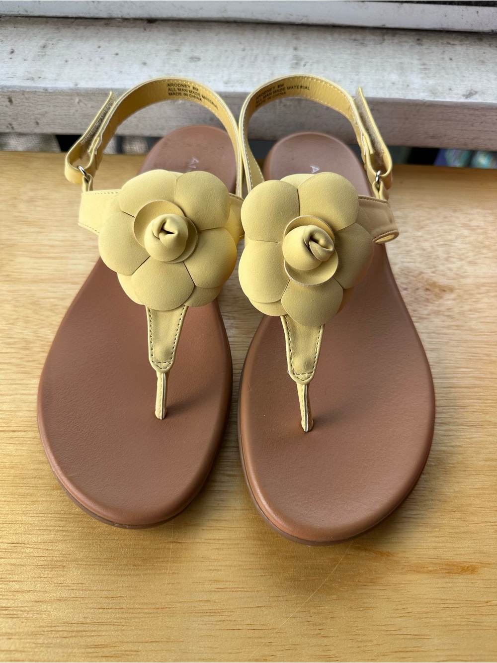 Women’s Yellow Floral T-Strap Sandals with Ankle Strap